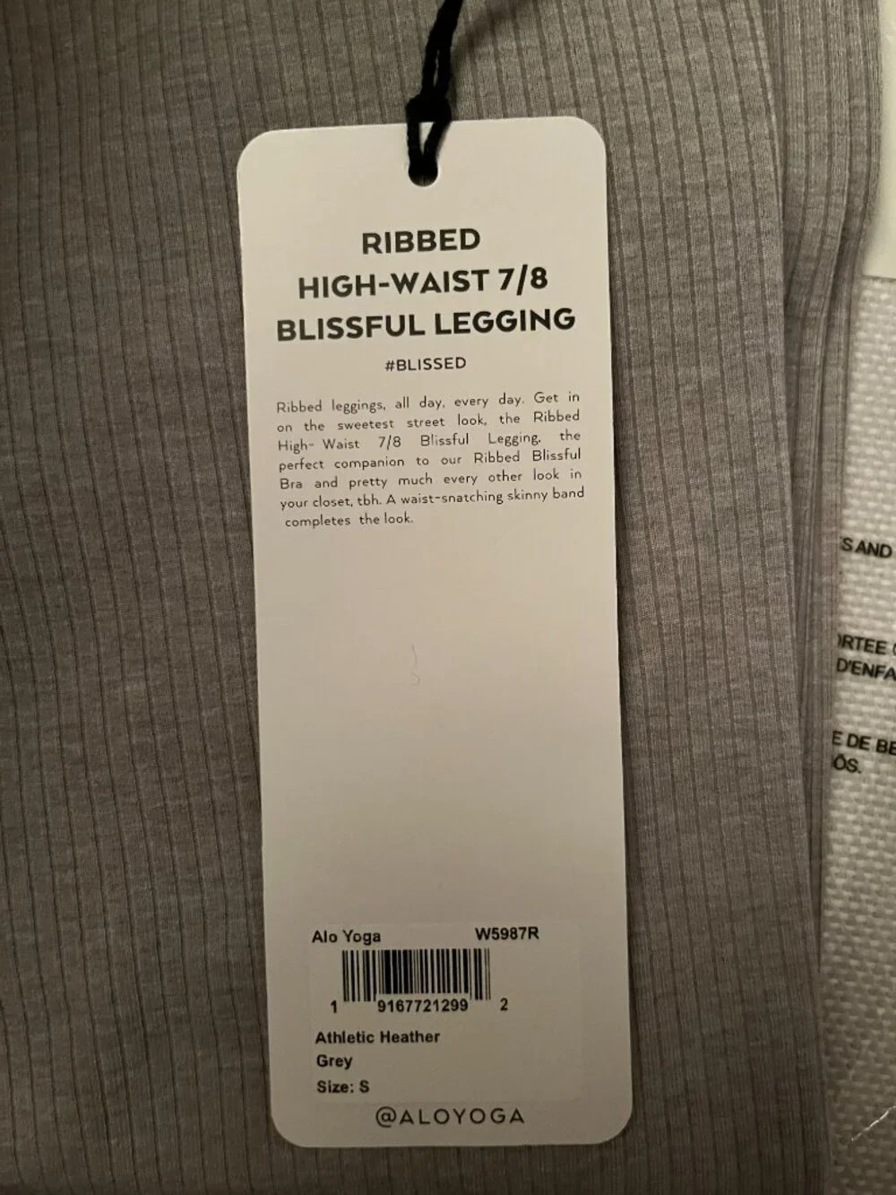 ALO Yoga RIBBED HIGH-WAIST 7/8 BLISSFUL LEGGING HEATHER GREY Size S NWT